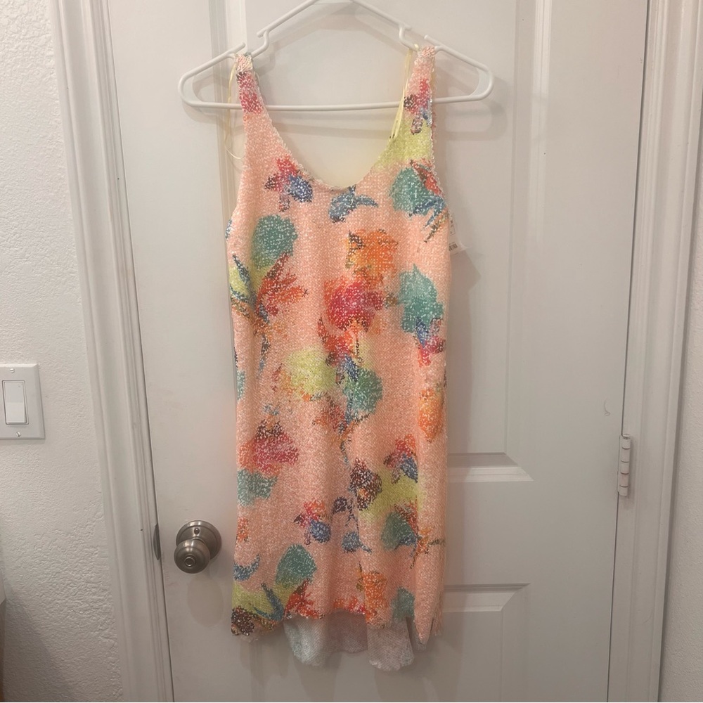 Zara high low coral Sequin Sleeveless Dress